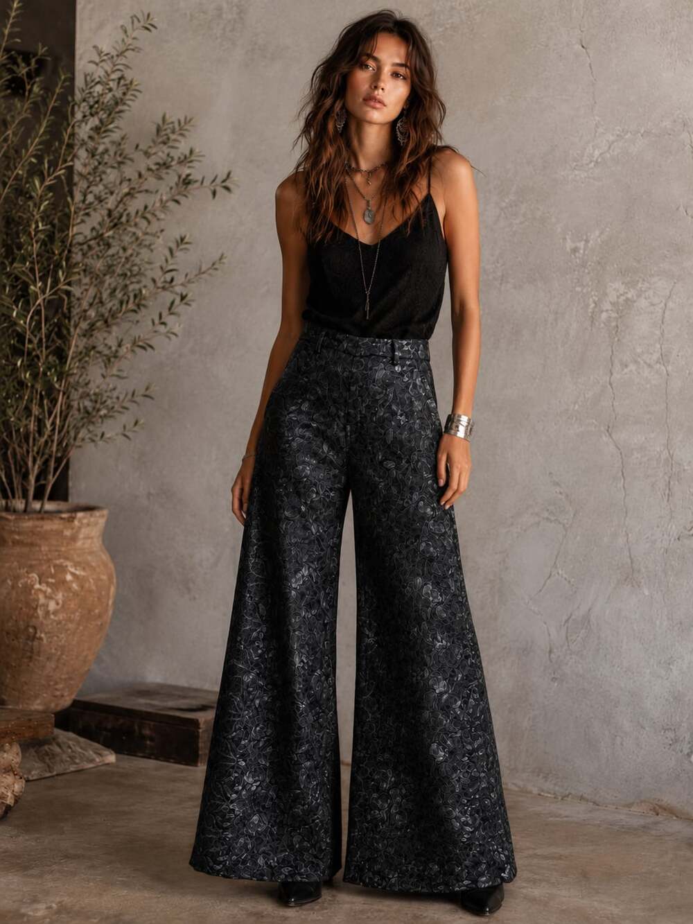Amanda Uprichard Donahue Wide Leg Floral Jacquard Pants Black Small NWT
